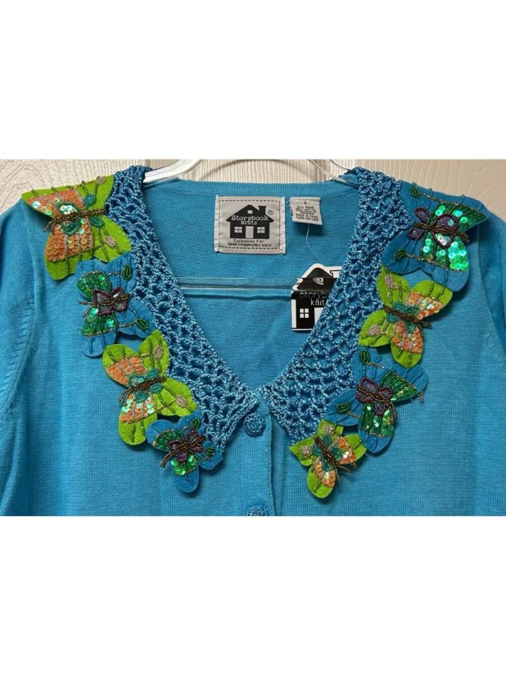 Storybook Knits Butterfly Embellished Cardigan Blue Grandmacore Fairycore Sz Sm - Picture 3 of 9